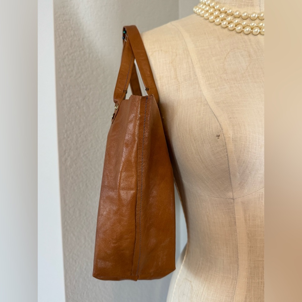 Primative Leather Tote Folds Flat Light 12”x9”x8” - Picture 3 of 10